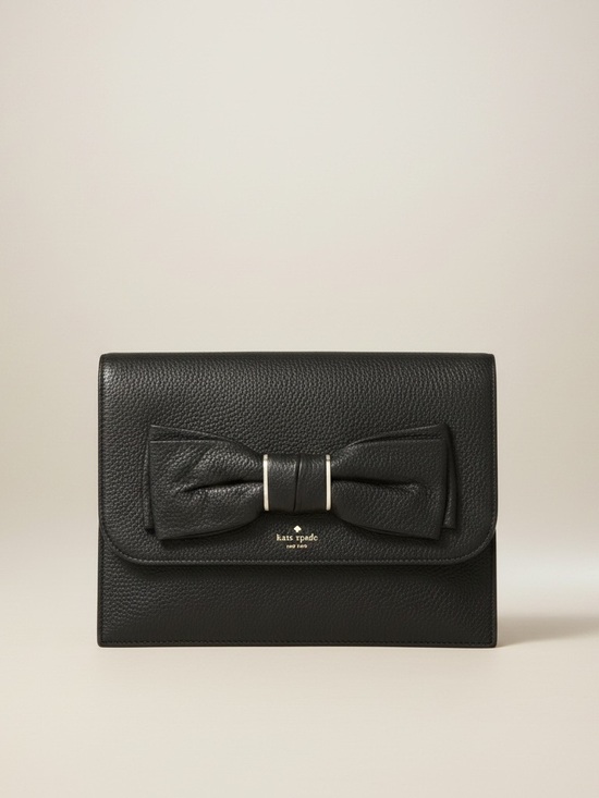 kate spade Handbags - New kate spade Black Pebbled Leather Bow Clutch